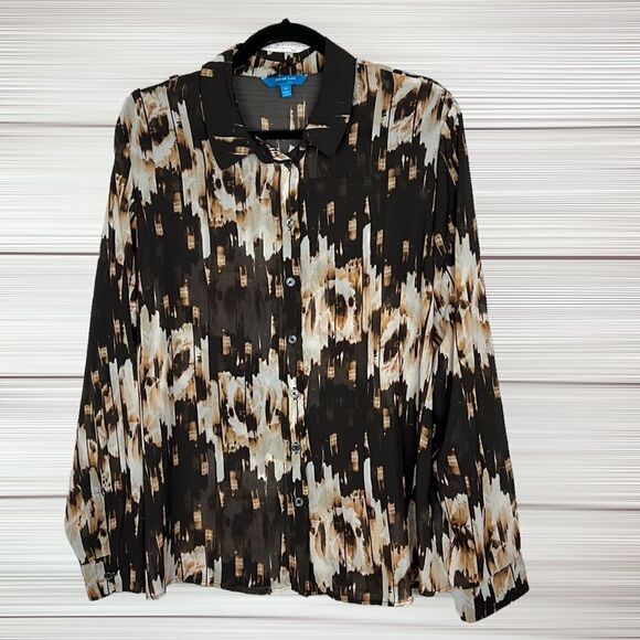 DEREK LAM for Design Nation Long Sleeves Semi Sheer Blouse  Size XL - Picture 2 of 12